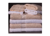 22" x 44" White 6.0 lb CAM Border Hotel Bath Towels