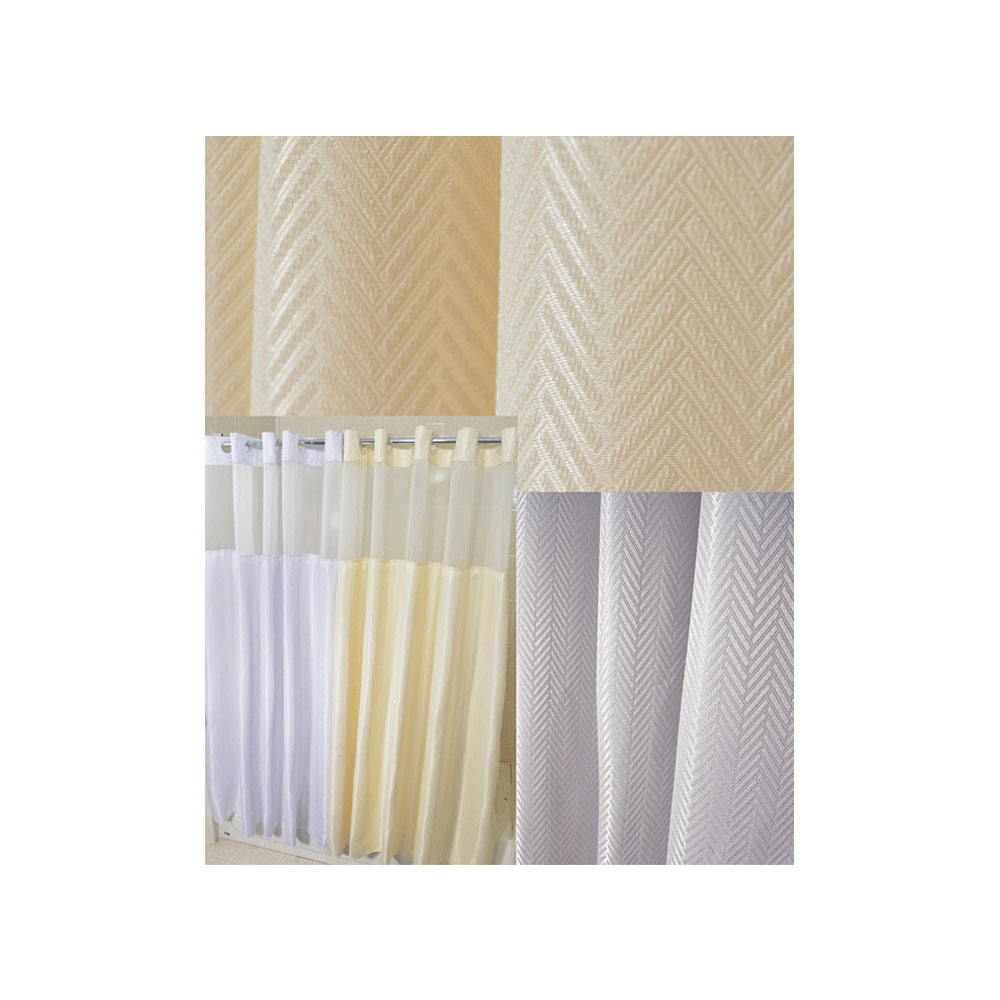 72quot; x 74quot; EzyHang Chevron Shower Curtain with Voile Window and SnapAway Liner, White