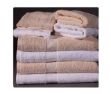 20" x 40" White 5.5 lb CAM Border Hotel Bath Towels